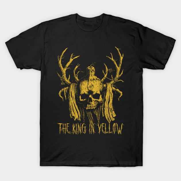 King in Yellow horned skull T-Shirt by grimsoulart